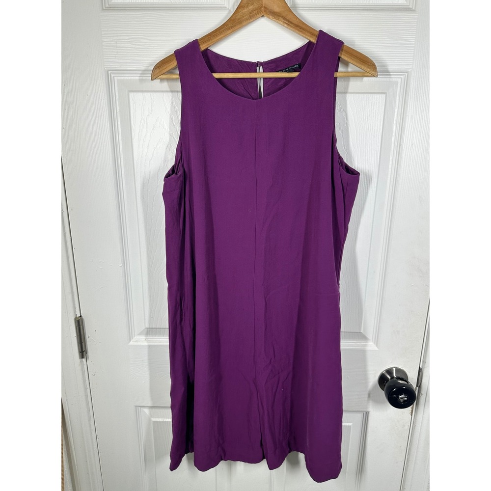Eileen‎ Fisher Dress Womens M Purple Silk Shift Sleeveless Minimalist Pockets